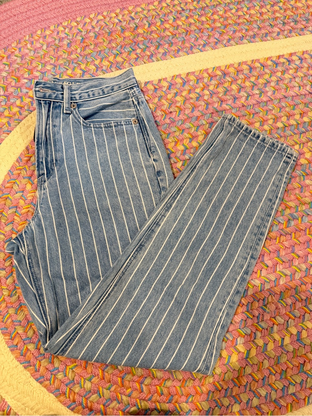 American Eagle Outfitters Light Blue Pinstripe High-Rise Jeans